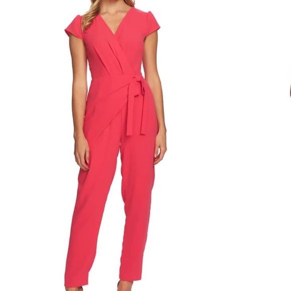 CECE Cap Sleeve Faux Wrap Jumpsuit light pink NWT - Picture 6 of 8